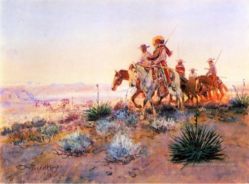  russe Tableau - Buffalo Hunters mexicain cow boy Art occidental Amérindien Charles Marion Russell